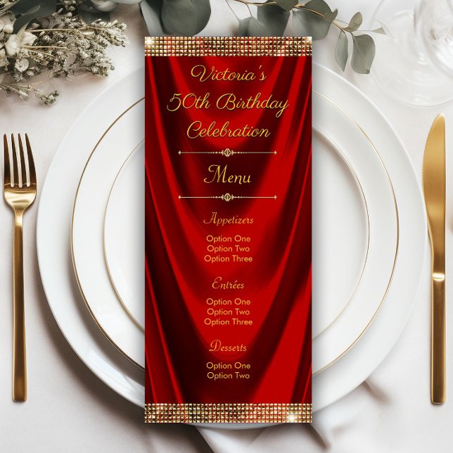 Elegant Red Gold Birthday Party Menu Programs (Elegant red gold any occasion menu or program. Simply add your details.)