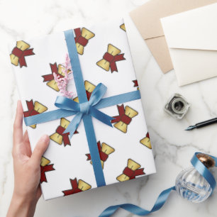Elegant Red Gold Bow Pattern White Gift Wrapping Paper