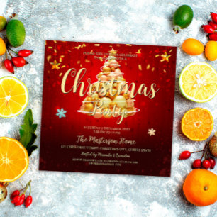 Elegant Red Gold Christmas and Holiday Party Invitation
