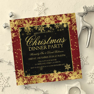Elegant Red Gold Christmas Dinner Party Winter Invitation