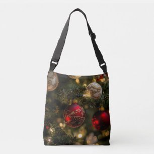 Elegant Red Gold Christmas Holiday Tree Crossbody Bag