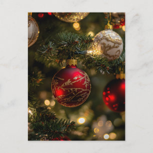 Elegant Red Gold Christmas Holiday Tree Postcard