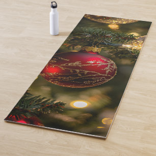 Elegant Red Gold Christmas Holiday Tree Yoga Mat