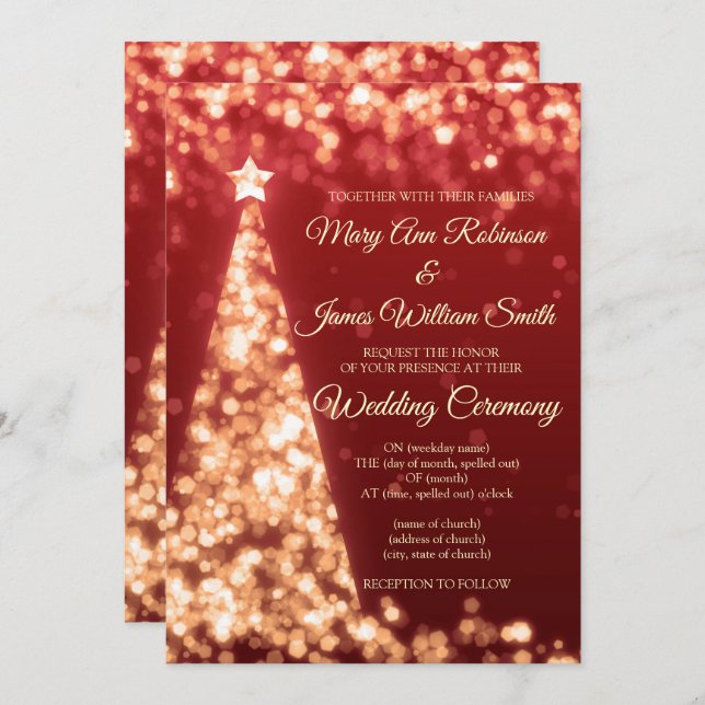 Elegant Red & Gold Christmas Holiday Wedding Invitation (Front/Back)