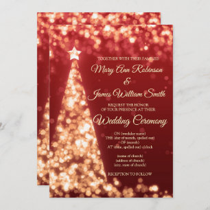 Elegant Red & Gold Christmas Holiday Wedding Invitation