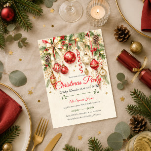 Elegant Red Gold Christmas Party Invitation