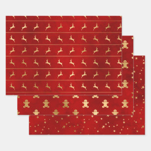 Elegant red & gold Christmas patterns Wrapping Paper Sheet