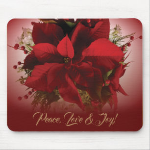 Elegant Red & Gold Christmas Poinsettia Mouse Pad