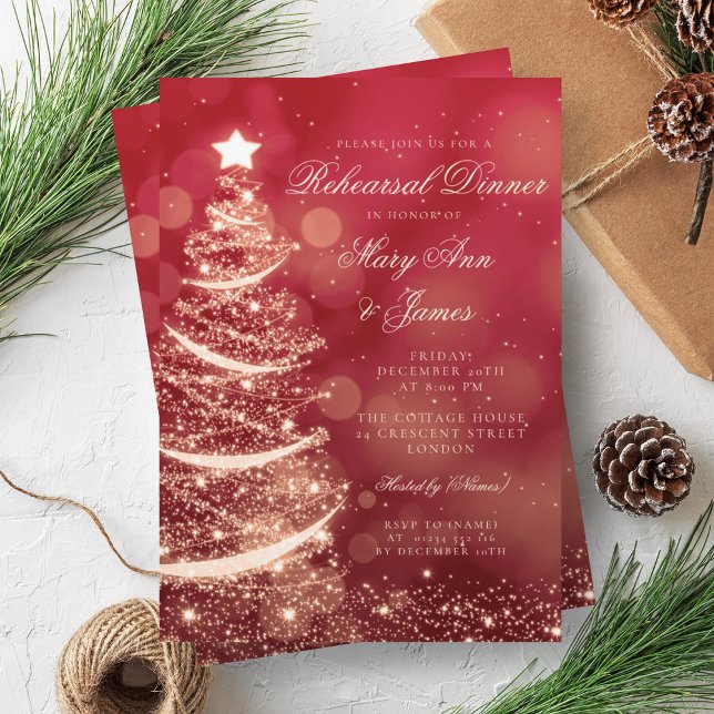 Elegant Red & Gold Christmas Rehearsal Dinner Invitation (Elegant Red & Gold Christmas Rehearsal Dinner Invitation)
