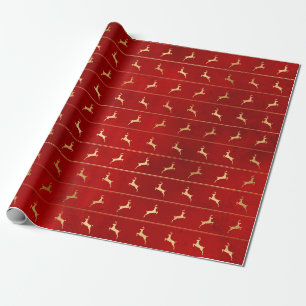 Elegant red & gold Christmas reindeer pattern Wrapping Paper