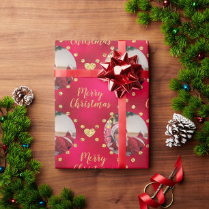 Elegant Red & Gold Christmas Squares Baby Photo Wrapping Paper