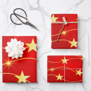 Elegant Red Gold Christmas Star Holiday Pattern Wr Wrapping Paper Sheet