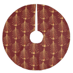 Elegant Red Gold Christmas Tree Lights Pattern Brushed Polyester Tree Skirt