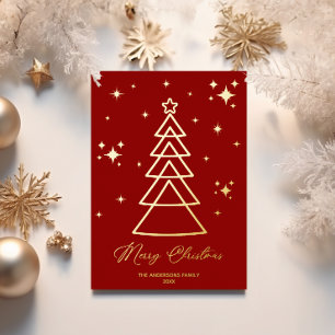 Elegant Red Gold Christmas Tree Photo Foil Holiday Card