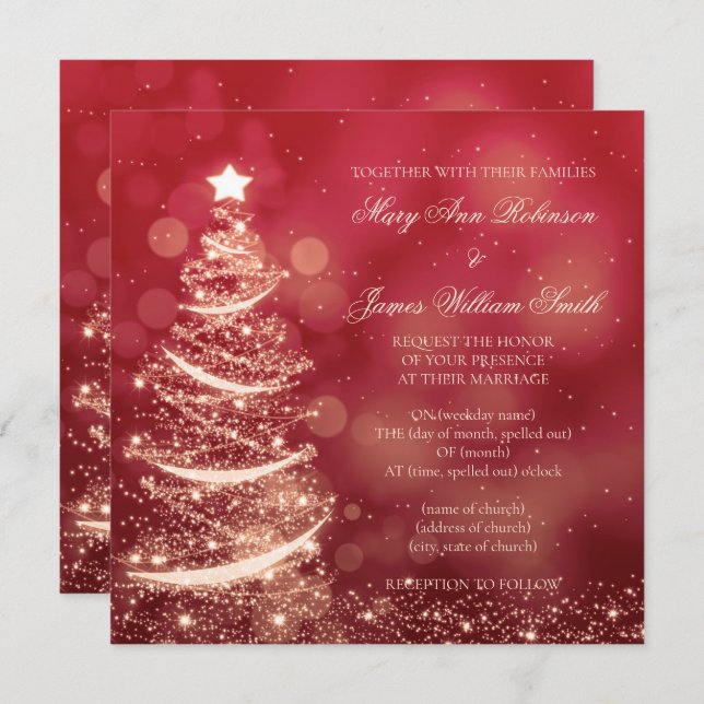 Elegant Red & Gold Christmas Wedding Invitation (Front/Back)