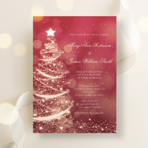 Elegant Red & Gold Christmas Wedding Invitation