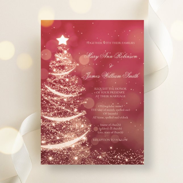 Elegant Red & Gold Christmas Wedding Invitation (Elegant Red & Gold Christmas Wedding Invitation)