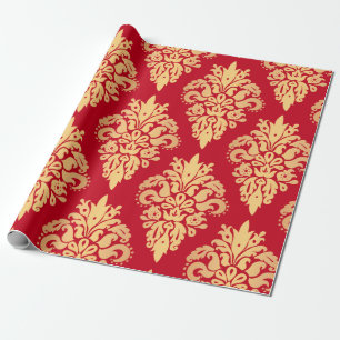 Elegant Red Gold Classic Damask Christmas Pattern Wrapping Paper