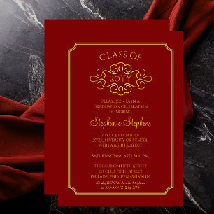 Elegant Red Gold College Graduation Party Invitation