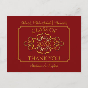 Elegant Red   Gold College Graduation Thank You Postcard