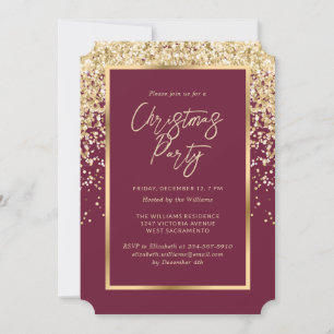 Elegant Red Gold Confetti Christmas Party Invitation