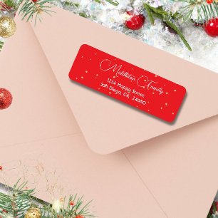 Elegant Red Gold Confetti Christmas Return Address Label