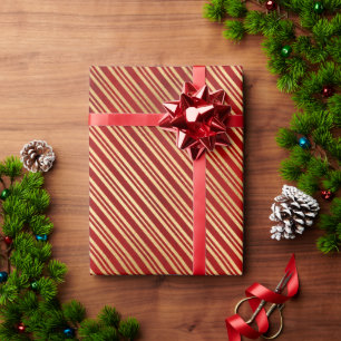 Elegant red gold cute candy cane stripes pattern wrapping paper