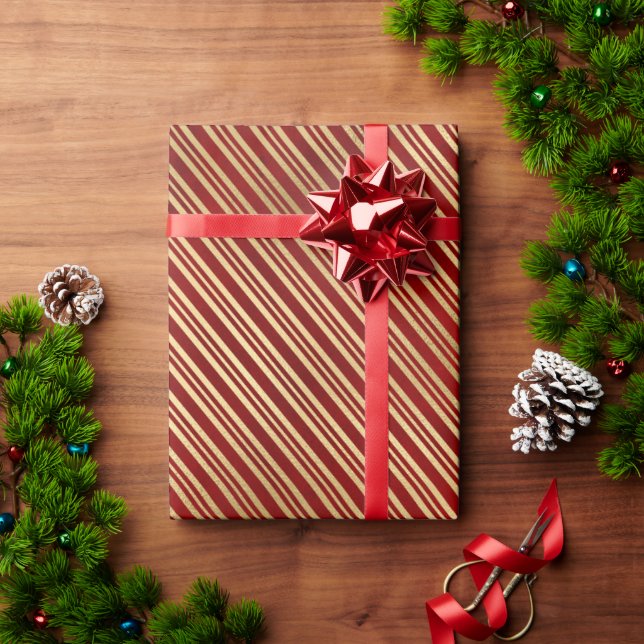 Elegant red gold cute candy cane stripes pattern wrapping paper (Holiday Gift)