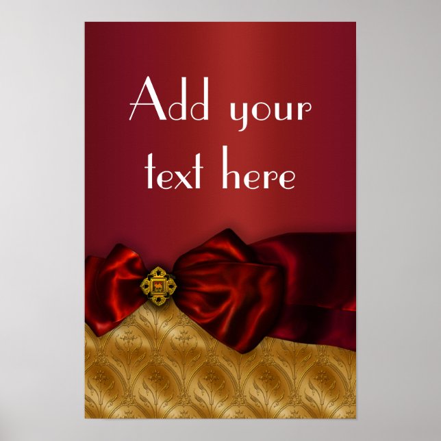 Elegant Red Gold Damask Poster (Front)