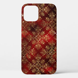 Elegant Red Gold Damask Stylish Girly Sparkle iPhone 12 Pro Case