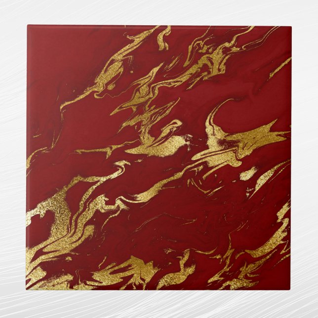 Elegant Red Gold Faux Marble Christmas Ceramic Tile (Creator Uploaded)