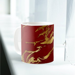 Elegant Red Gold Faux Marble Christmas Coffee Mug