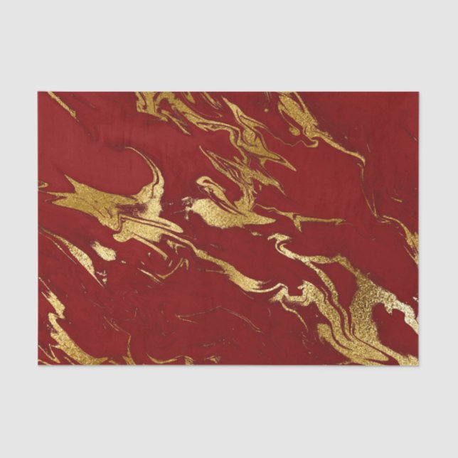 Elegant Red Gold Faux Marble Christmas Tissue Paper (Front)