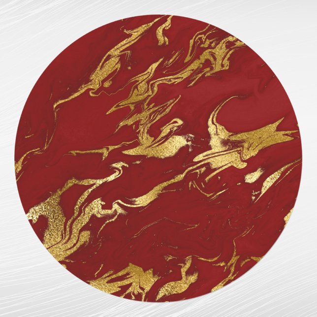Elegant Red Gold Faux Marble Classic Round Sticker (Creator Uploaded)