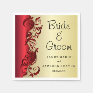 Elegant Red & Gold Florid Wedding Design Napkin