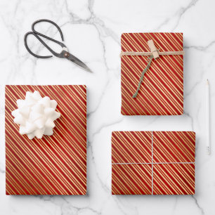Elegant red gold foil candy cane stripes pattern wrapping paper sheet