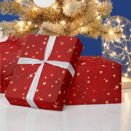 Elegant red gold foil cute Christmas lights stars Wrapping Paper