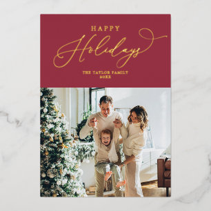 Elegant Red Gold Foil Happy Holidays Christmas Holiday Card