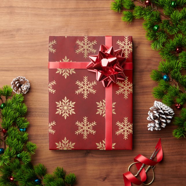 Elegant red gold foil snowflakes pattern Christmas Wrapping Paper (Holiday Gift)