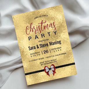 Elegant Red Gold Formal Bow Tie Christmas Invitation