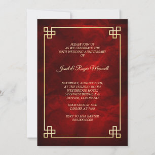 Elegant Red Gold Frame 50th Anniversary Invitation