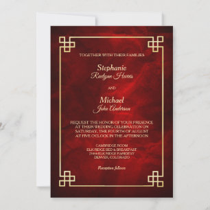 Elegant Red Gold Frame Wedding Invitation