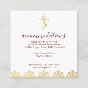 Elegant Red & Gold Ganesha & Mehndi Hindu Wedding Square Business Card