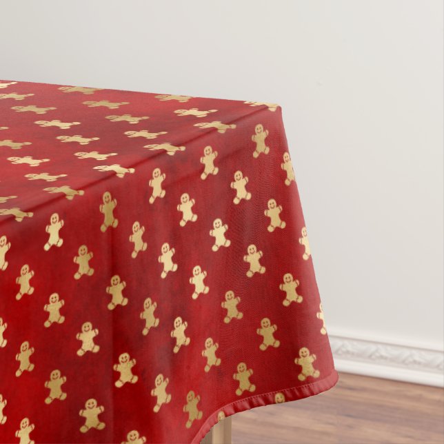 Elegant Red Gold Gingerbread Christmas Tablecloth (In Situ)