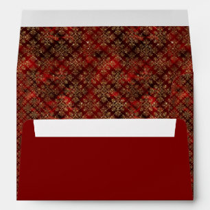 Elegant Red Gold Glitter Damask Modern Chic Envelope
