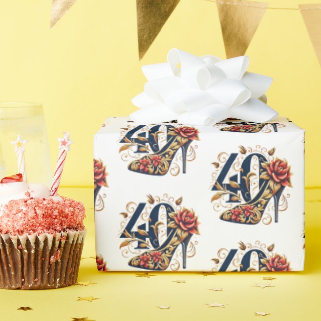 Elegant Red & Gold Glitter High Heel 40th Birthday Wrapping Paper (Birthday Party)