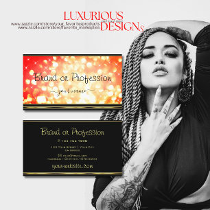 Elegant Red Gold Glitter Luminous Stars Black Business Card