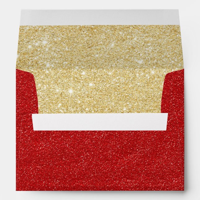 Elegant Red & Gold Glitter Wedding Envelope (Back (Bottom))