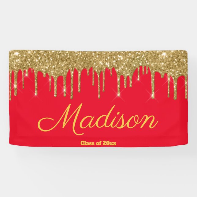 Elegant Red & Gold Graduation Party Class of 2024 Banner (Horizontal)