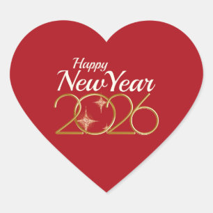 Elegant Red & Gold “Happy New Year 2026” Heart Sticker